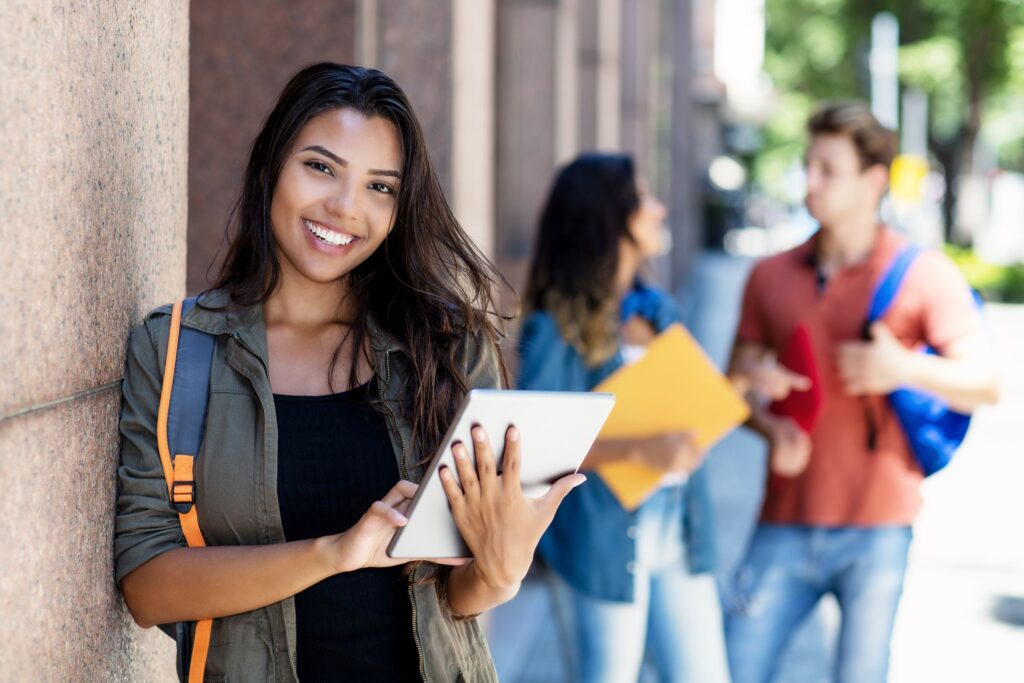 Laughing female hispanic student