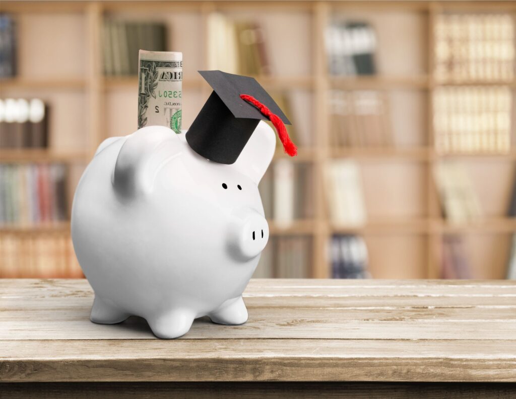 Piggy bank with graduation cap