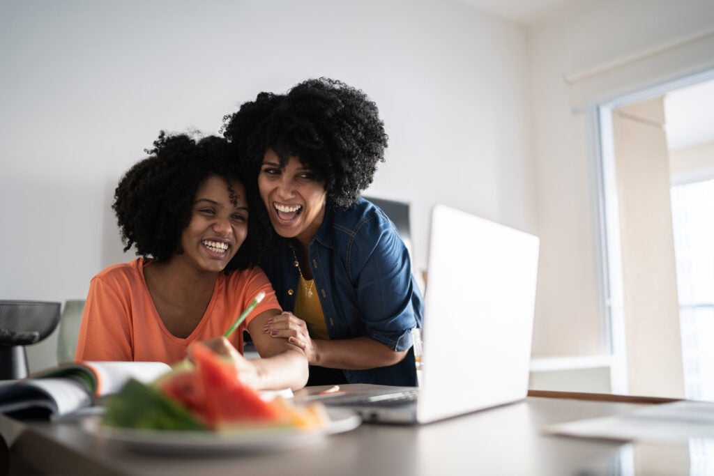 Mother and daughter applying for financial aid for college