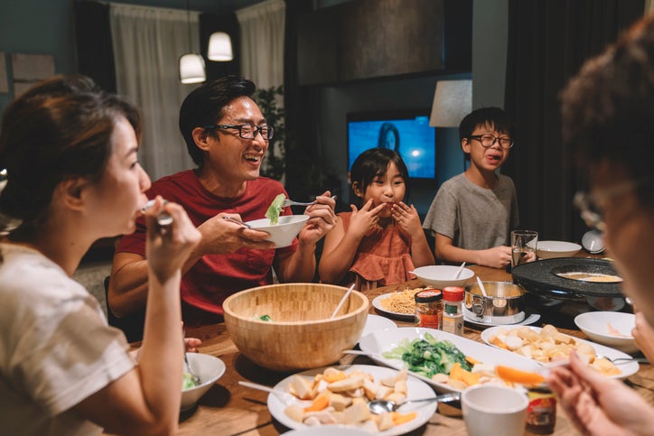 happy family at dinner