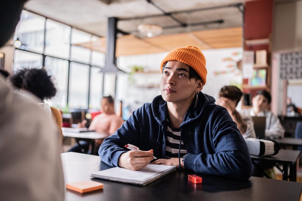 Young man during class in the university