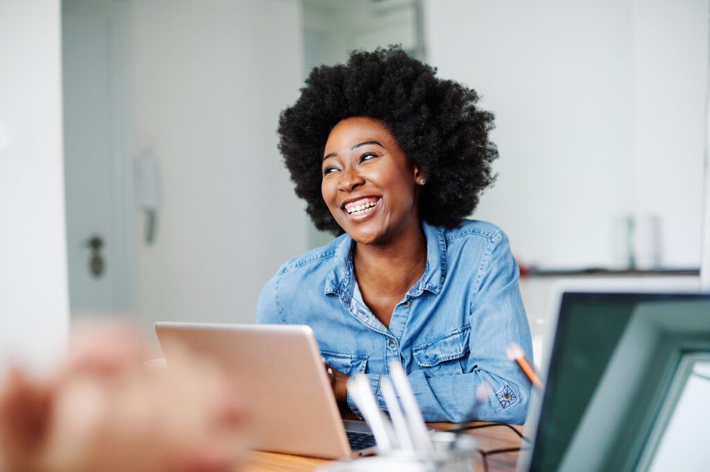 Smiling african american student in a classroom